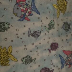 Rainbow Fish Pattern Blanket plush throw 90s vintage
